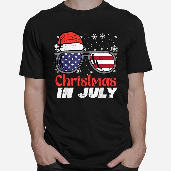 Tops - Christmas In July Us Flag Santa Patriot Shirt 1